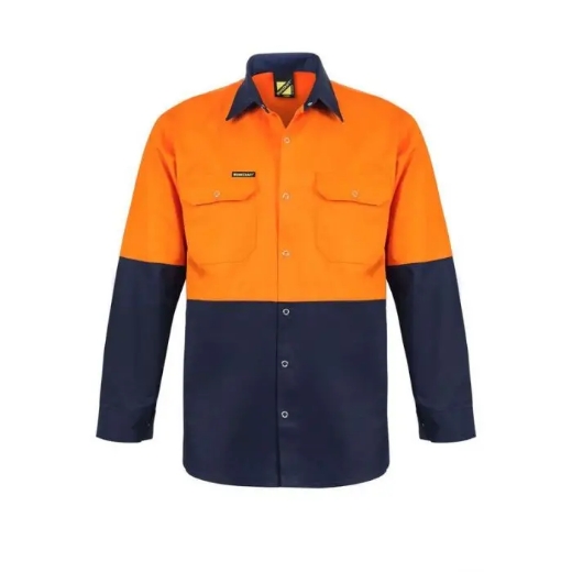 Picture of WorkCraft, Hi Vis Two Tone Long Sleeve Cotton Drill Shirt W Press Studs